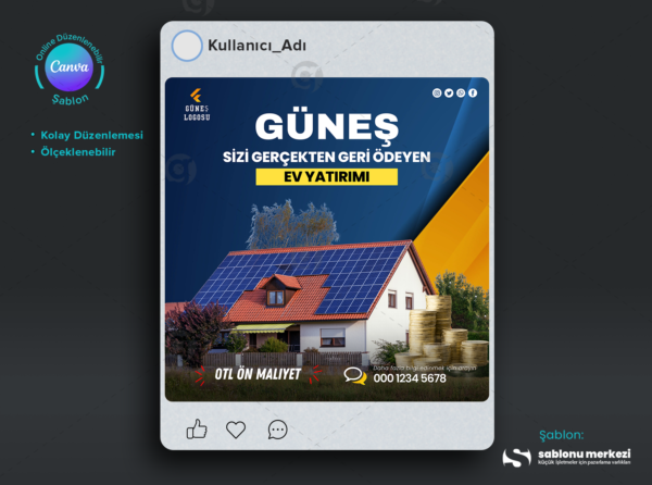 Fotovoltaik Reklamlar İçin Yaratıcı Sosyal Medya Gönderi Tasarımları