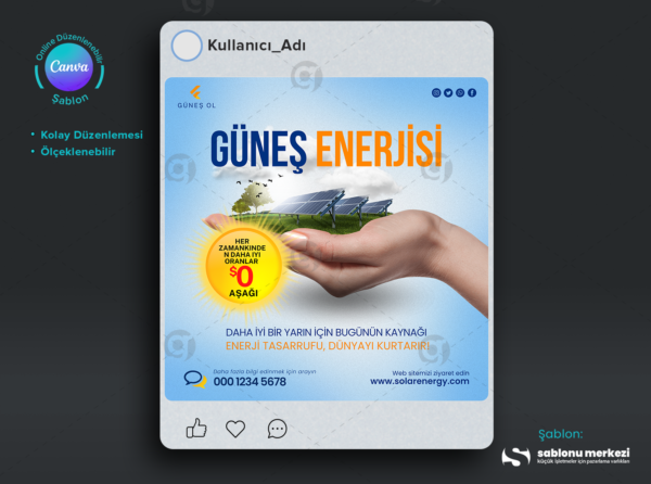 Güneş Enerjisi İçin Instagram Reklam Şablonları