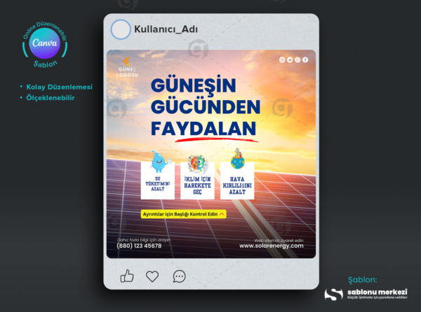 Güneş Paneli Reklam Gönderisi İçin Dijital Pazarlama Şablonları