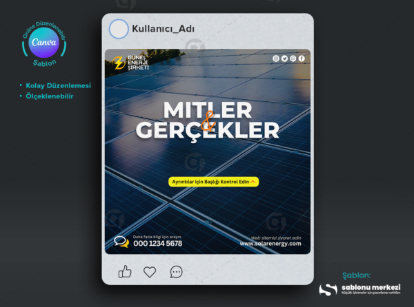 Fotovoltaik Sosyal Medya Gönderileri için Kreatif Tasarım Paketi